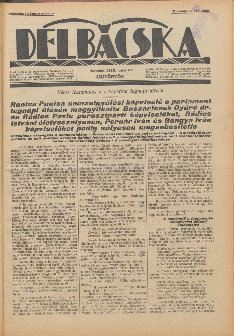Délbácska, 9. évf. 1928. június 21. 142. sz.