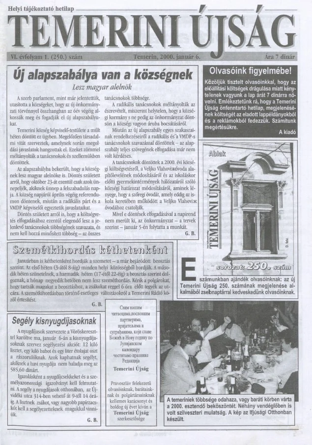 Temerini Újság, 6. évf. 2000. január 6. 1. sz.