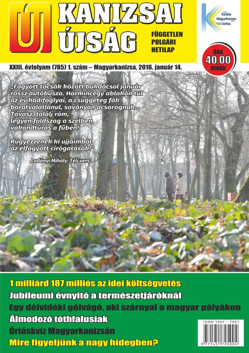 Új Kanizsai Újság, 23. évf. 2016. január 14. 1. sz.