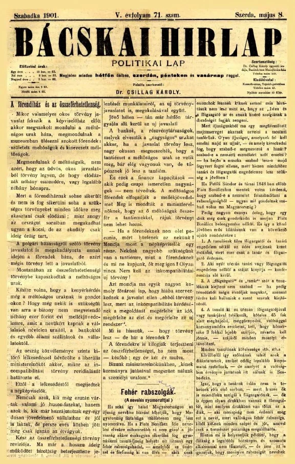 Bácskai Hirlap, 5. évf. 1901. május 8. 71. sz.