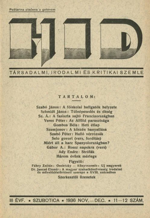 Híd, 3. évf. 1936. november – december. 11–12. sz. 1–32. oldal