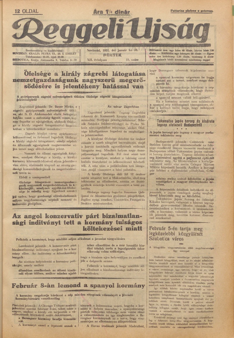 Reggeli Újság, 12. évf. 1931. január 30. 24. sz.