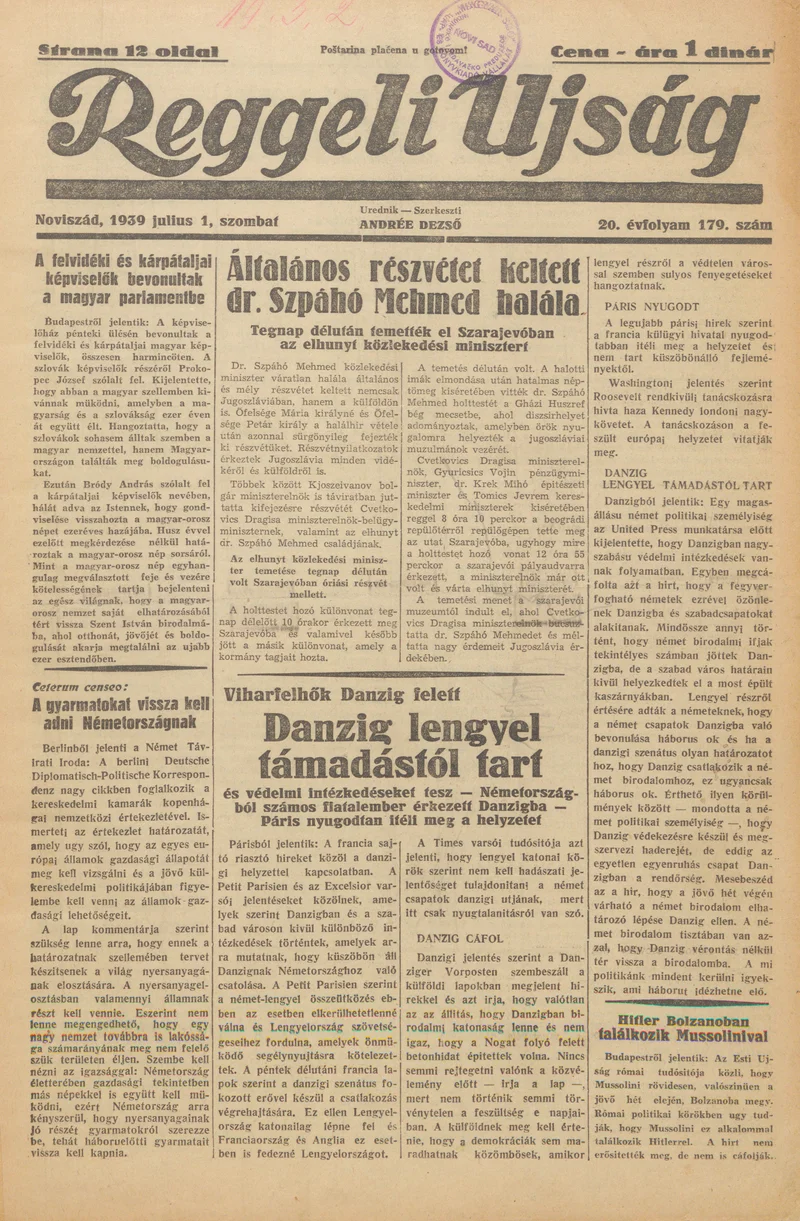 Reggeli Újság, 20. évf. 1939. július 1. 179. sz.