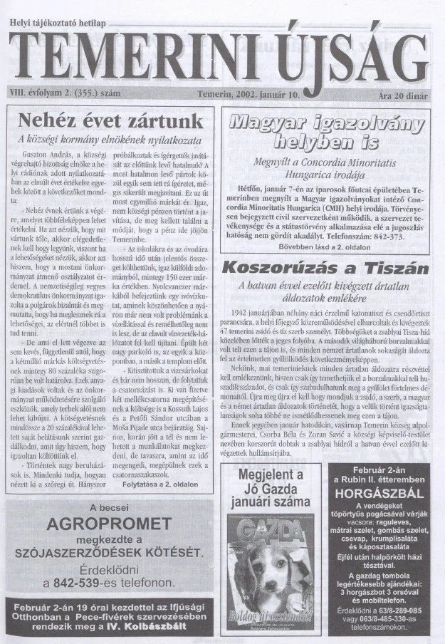 Temerini Újság, 8. évf. 2002. január 10. 2. sz.