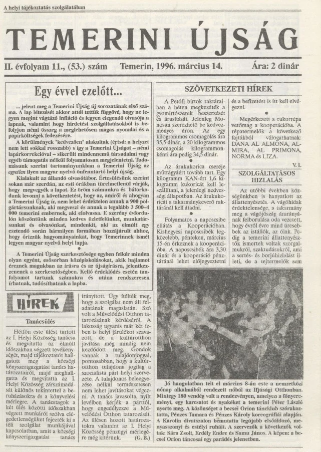 Temerini Újság, 2. évf. 1996. március 14. 11. sz.