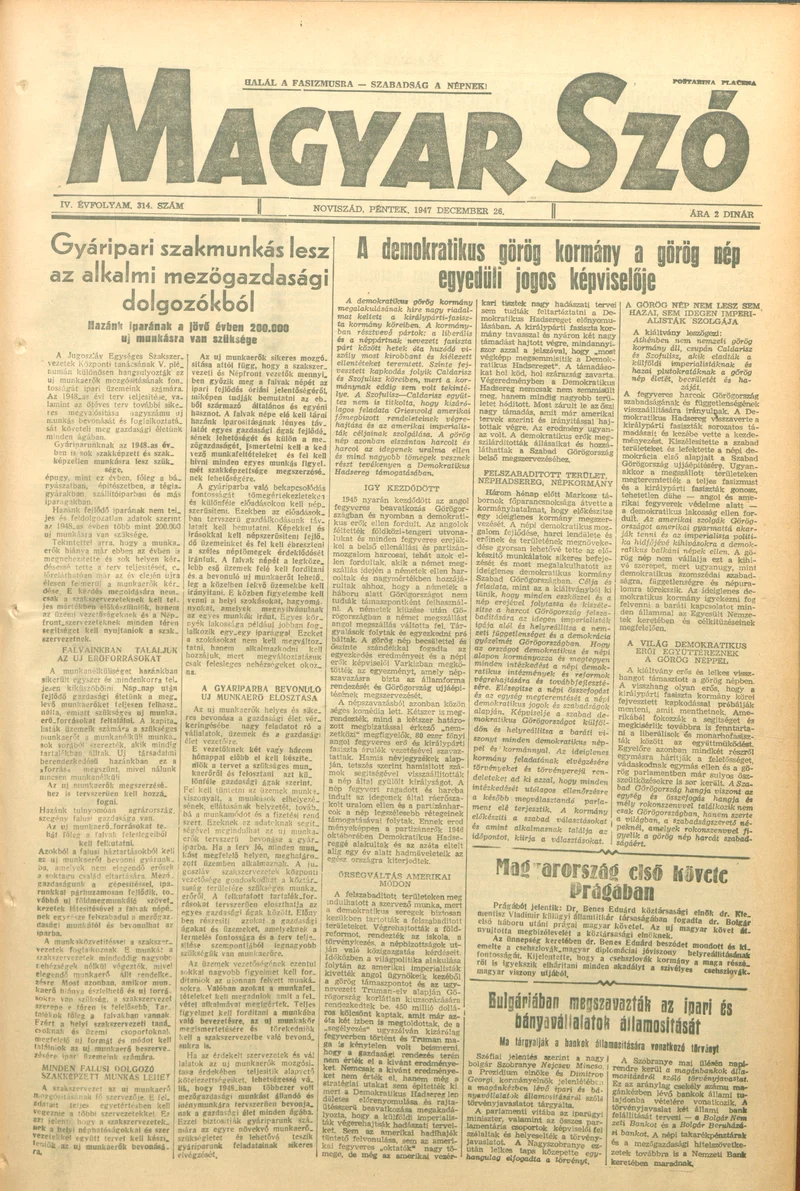 Magyar Szó, 4. évf. 1947. december 26. 314. sz. 1–6. oldal
