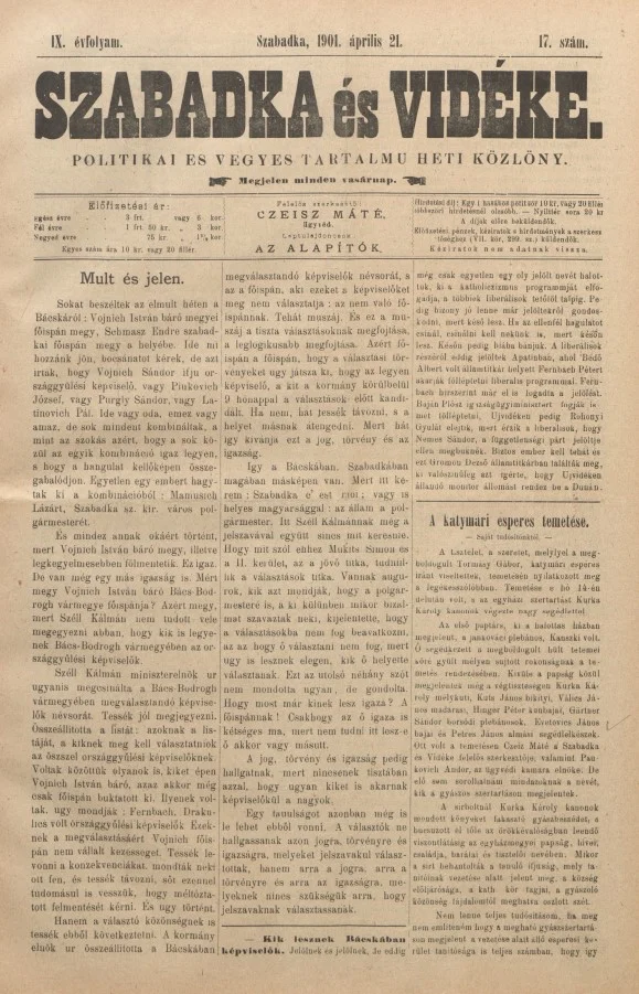 Szabadka és vidéke II, 9. évf. 1901. április 21. 17. sz.