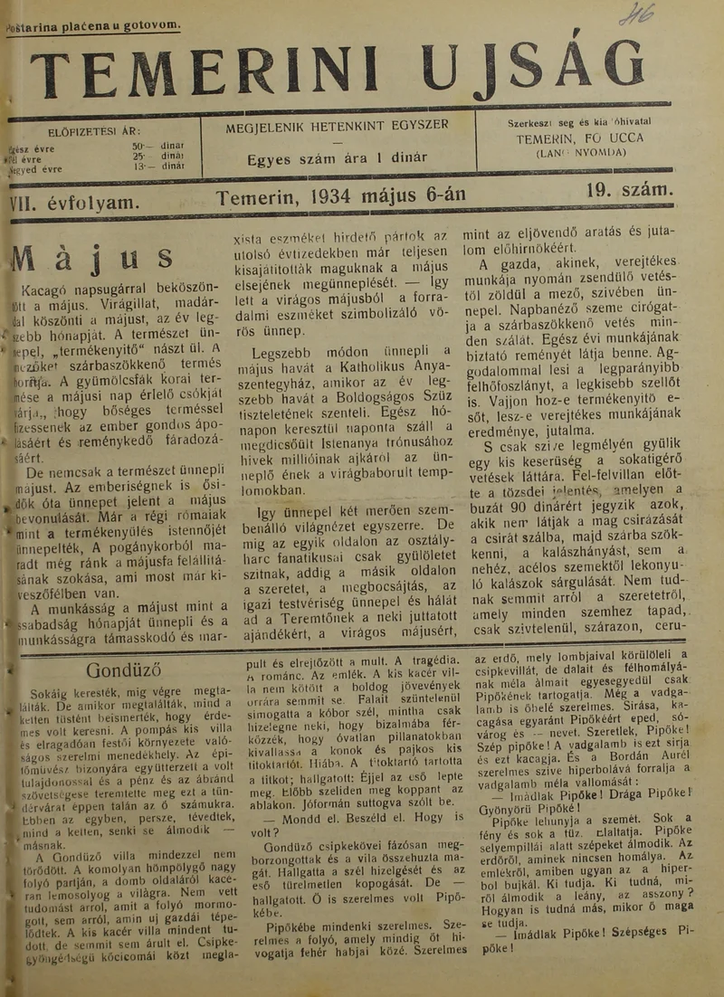 Temerini Újság 1928-1944, 7. évf. 1934. május 6. 19. sz.
