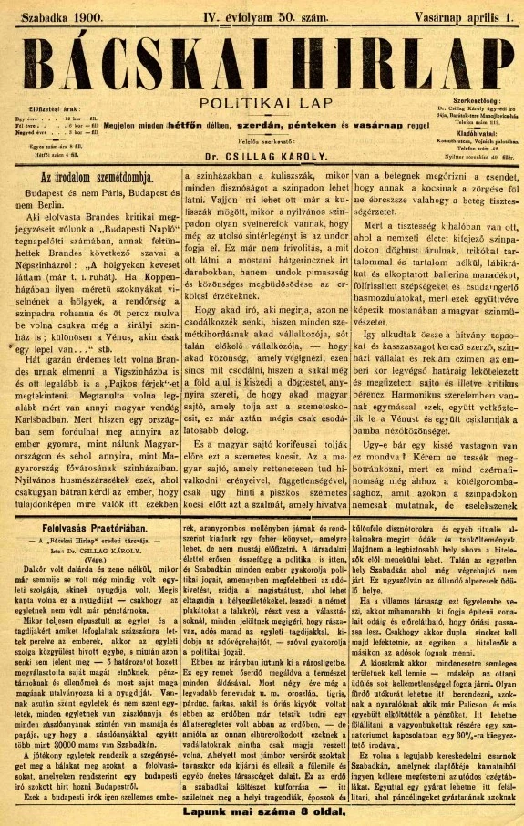 Bácskai Hirlap, 4. évf. 1900. április 1. 50. sz.