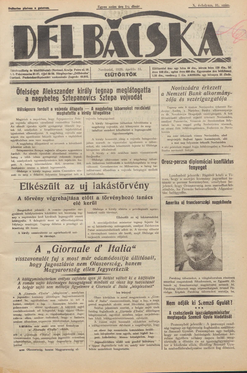 Délbácska, 10. évf. 1929. április 18. 91. sz.