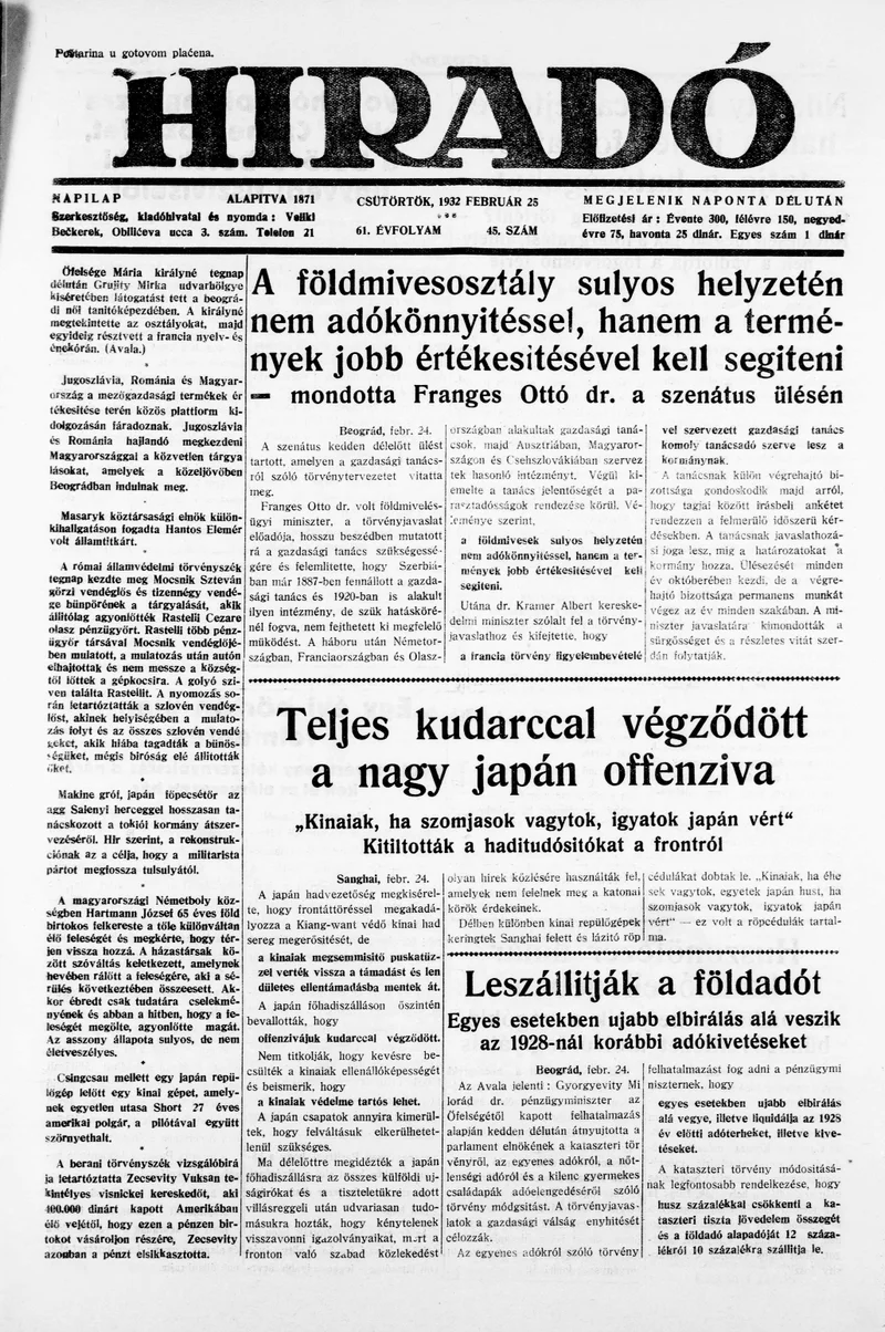 Híradó, 61. évf. 1932. február 25. 45. sz.