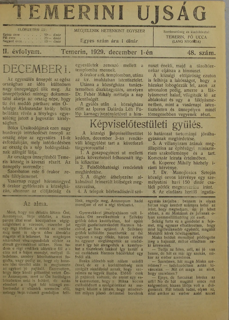 Temerini Újság 1928-1944, 2. évf. 1929. december 1. 48. sz.