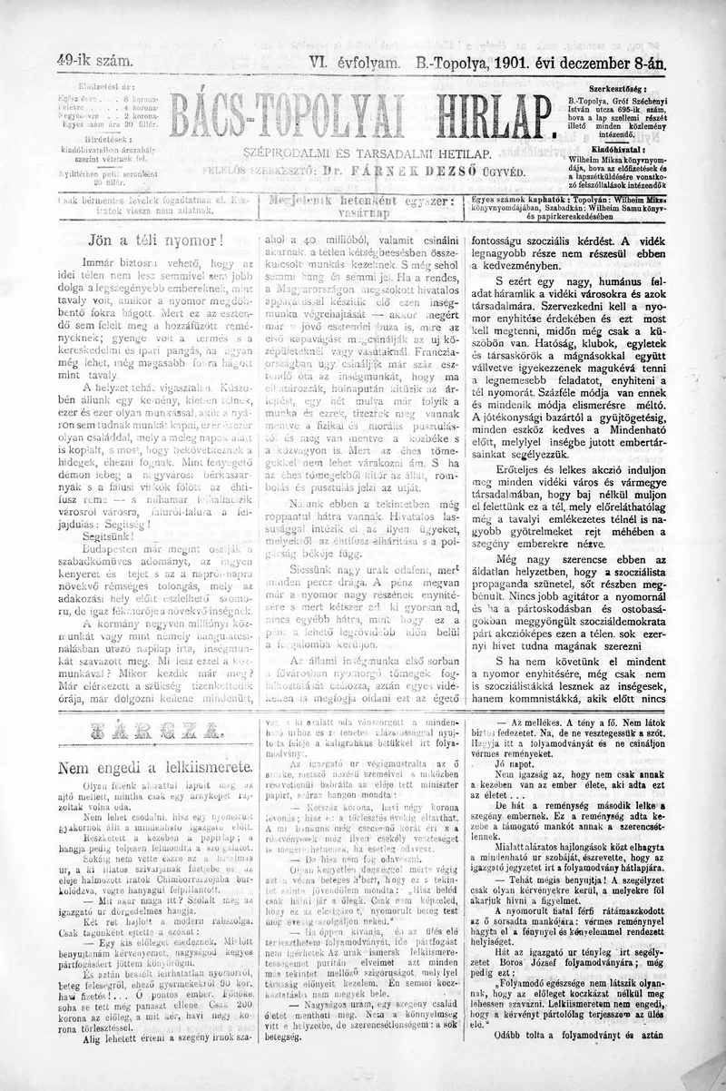 Bács-Topolyai Hirlap, 6. évf. 1901. december 8. 49. sz.