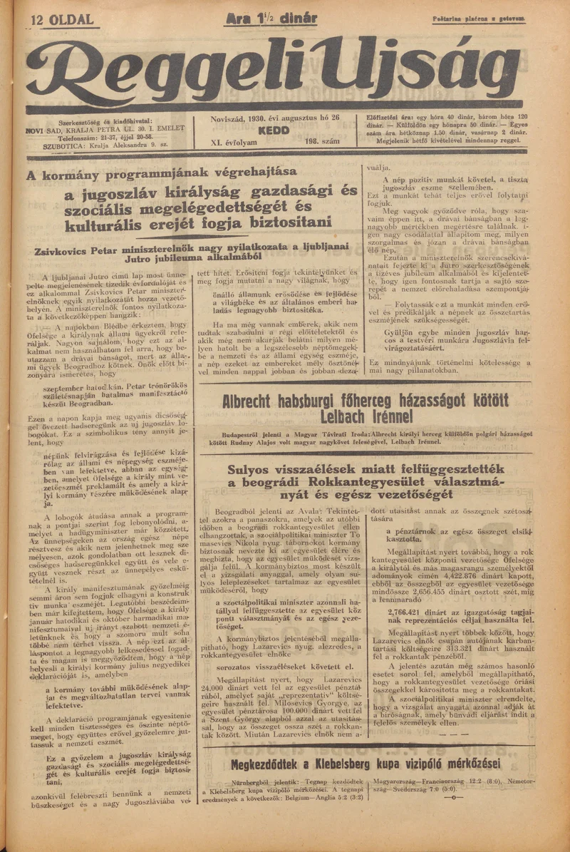 Reggeli Újság, 11. évf. 1930. augusztus 26. 198. sz.