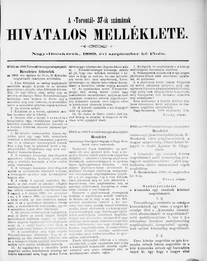 A Totontál  hivatalos melléklete, 2. évf. 1889. szeptember 15. 37. sz.