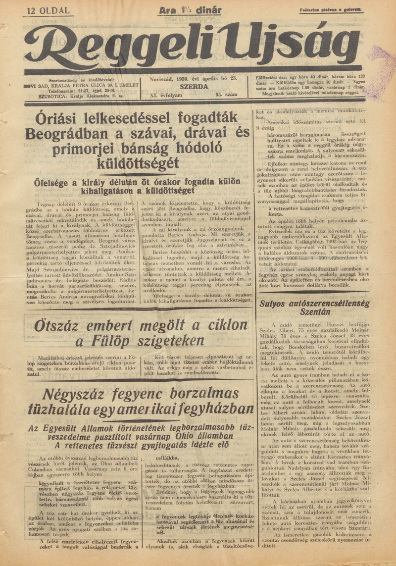 Reggeli Újság, 11. évf. 1930. április 23. 95. sz.