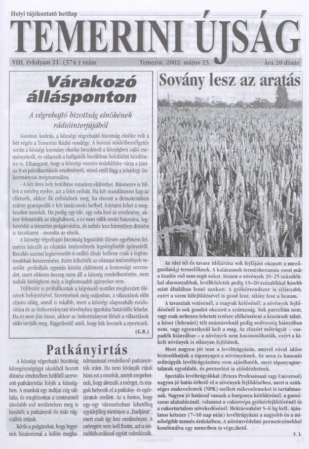 Temerini Újság, 8. évf. 2002. május 23. 21. sz.
