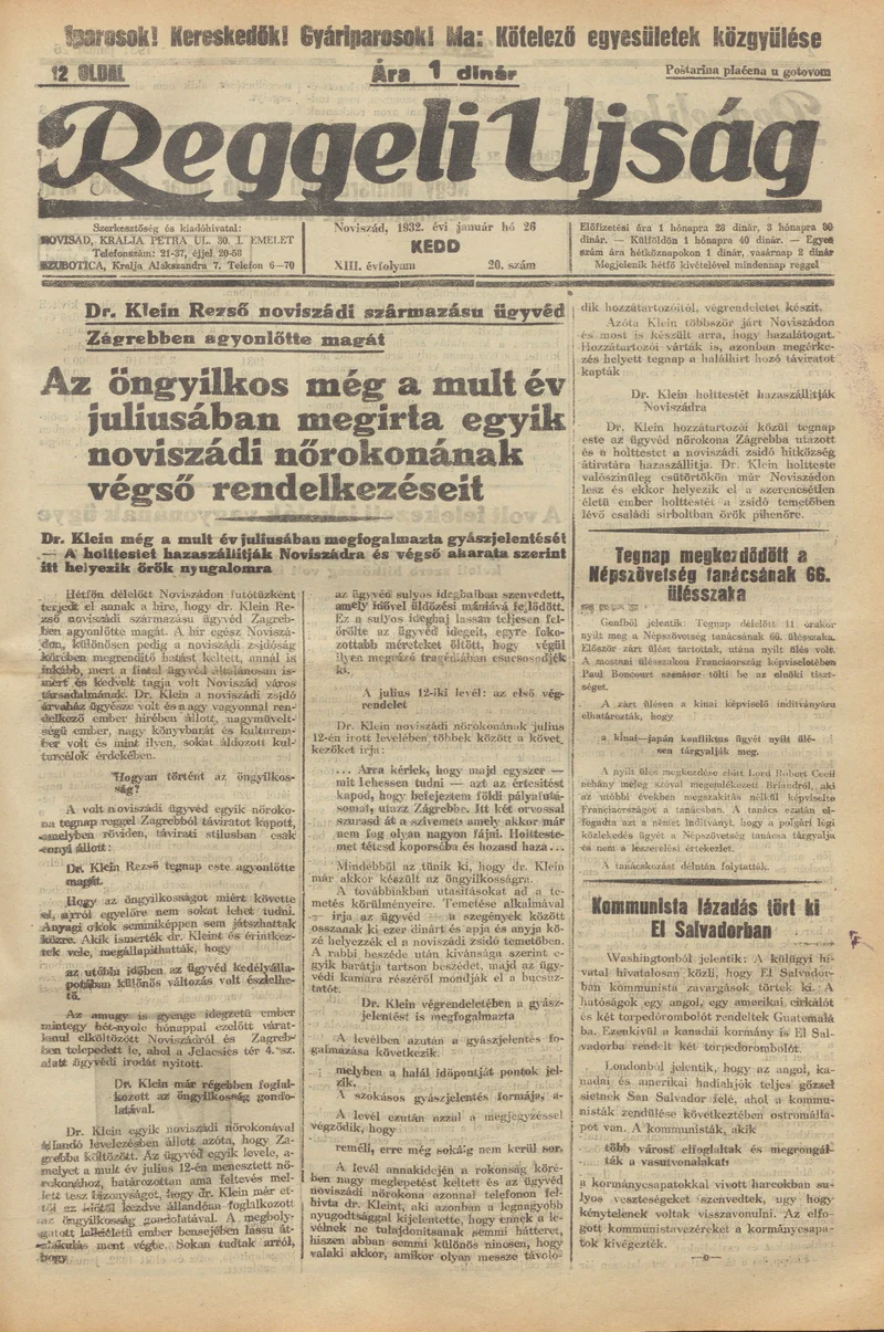 Reggeli Újság, 13. évf. 1932. január 26. 20. sz.