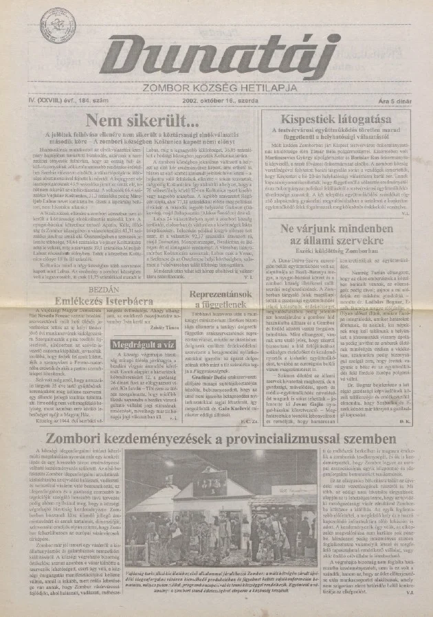 Dunatáj, 4. évf. 2002. október 16. 184. sz.