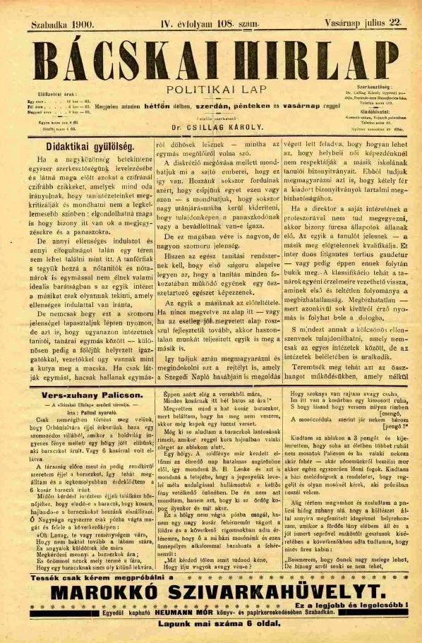 Bácskai Hirlap, 4. évf. 1900. július 22. 108. sz.
