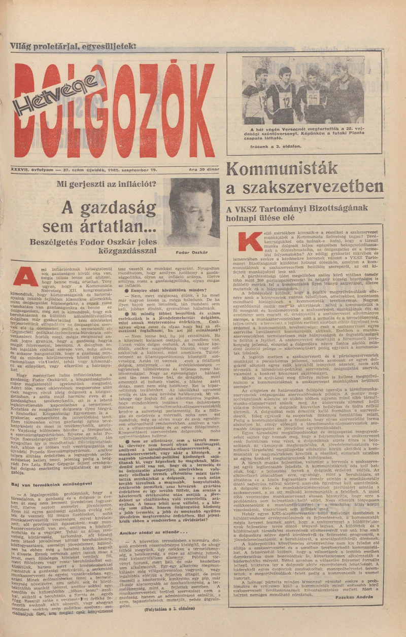Dolgozók, 39. évf. 1985. szeptember 19. 37. sz.