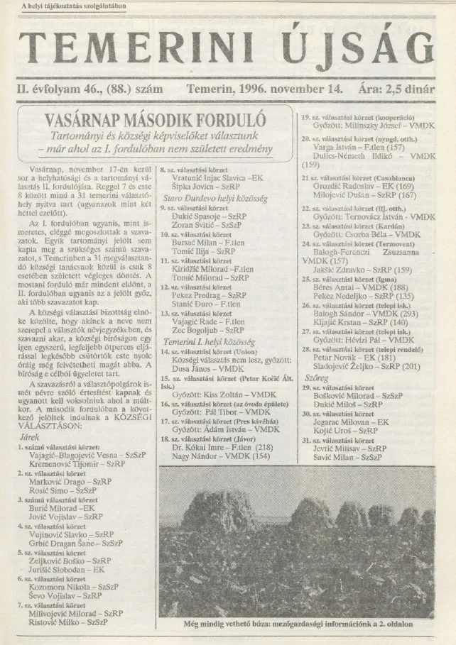 Temerini Újság, 2. évf. 1996. november 14. 46. sz.