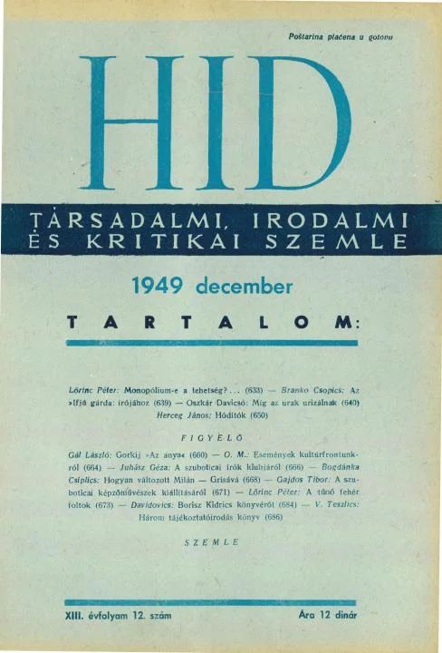 Híd, 13. évf. 1949. december. 12. sz. 630–696. oldal