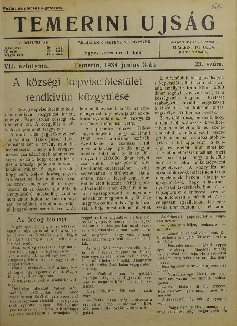 Temerini Újság 1928-1944, 7. évf. 1934. június 3. 23. sz.