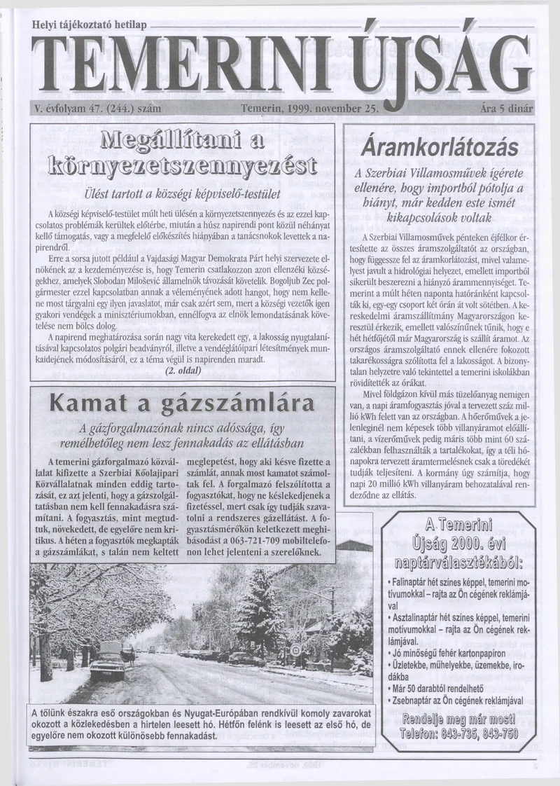 Temerini Újság, 5. évf. 1999. november 25. 47. sz.