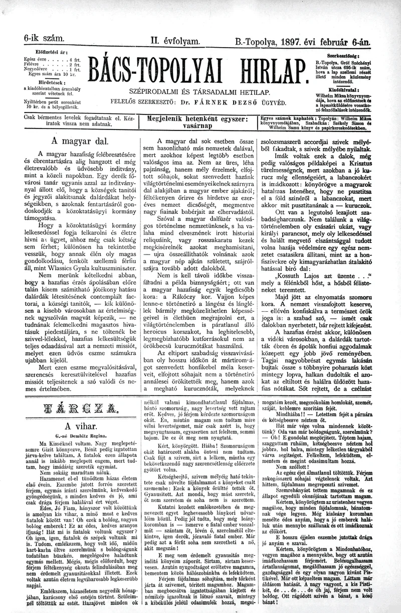 Bács-Topolyai Hirlap, 2. évf. 1897. február 6. 6. sz.