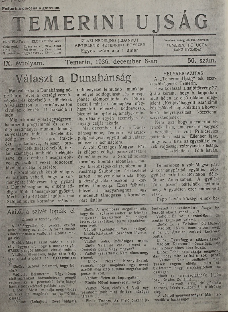 Temerini Újság 1928-1944, 9. évf. 1936. december 6. 50. sz.