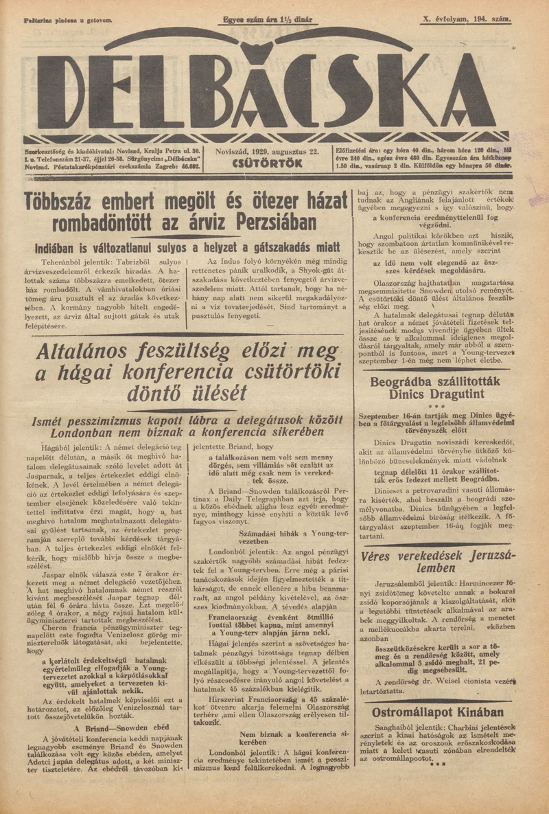 Délbácska, 10. évf. 1929. augusztus 22. 194. sz.