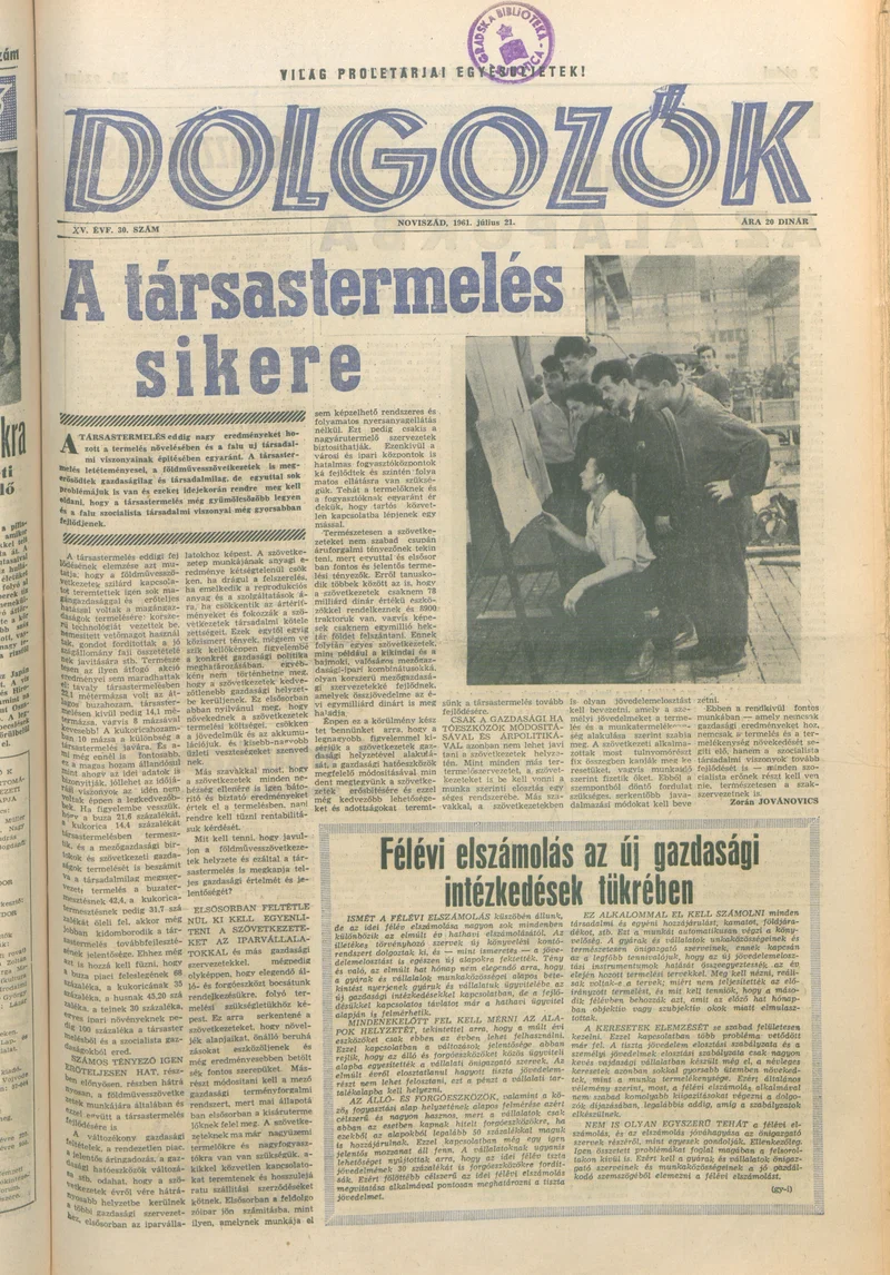 Dolgozók, 15. évf. 1961. július 21. 30. sz.