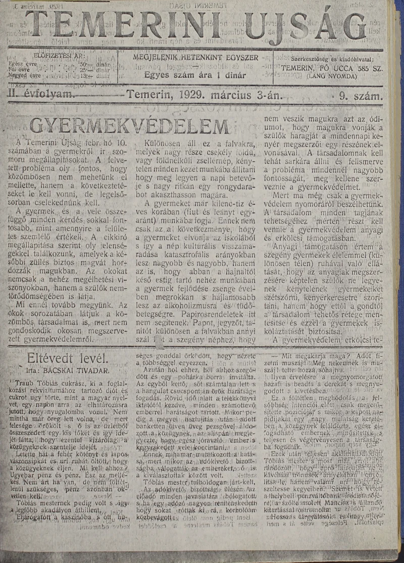 Temerini Újság 1928-1944, 2. évf. 1929. március 3. 9. sz.