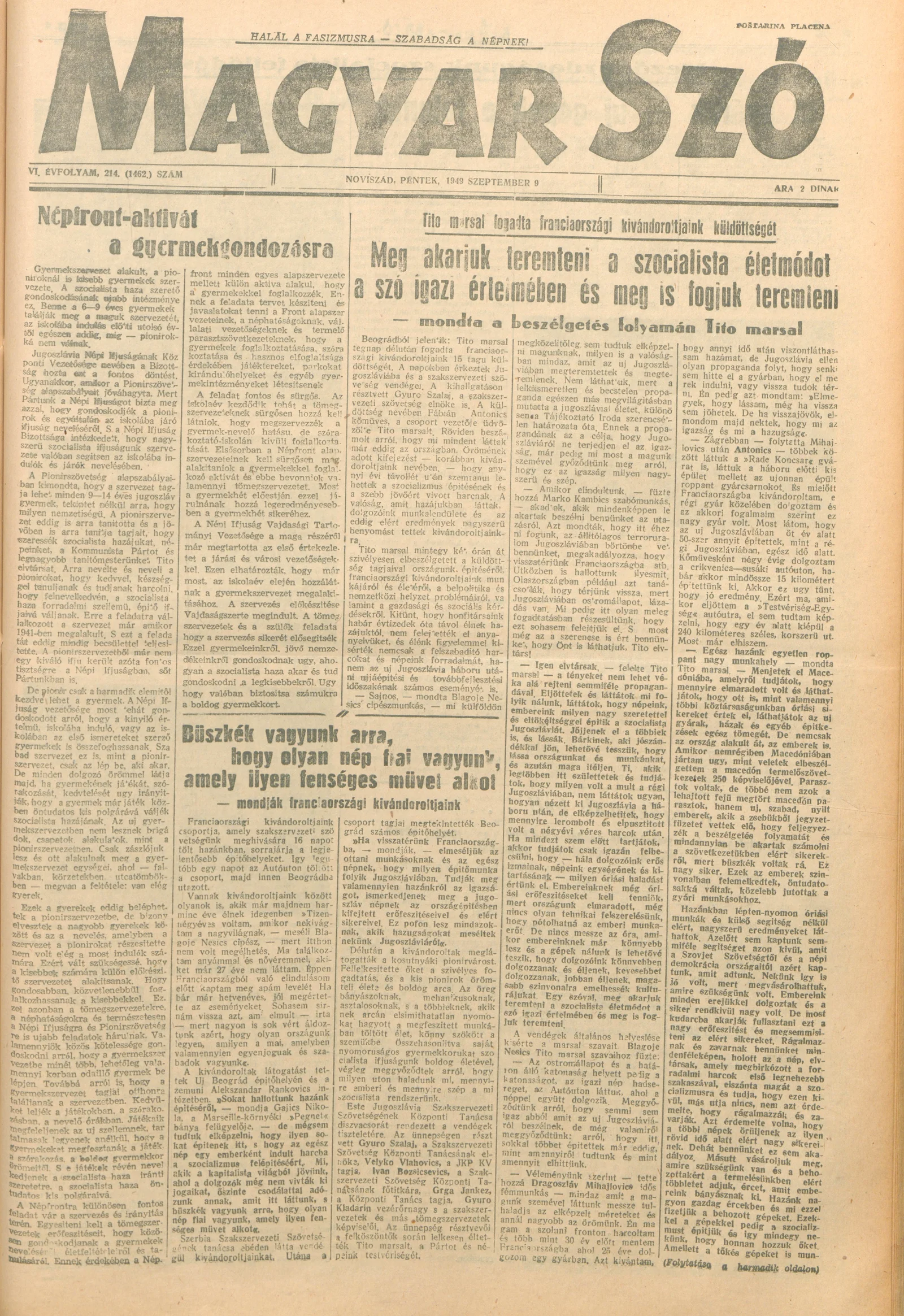 Magyar Szó, 6. évf. 1949. augusztus 9. 214. sz. 1–4. oldal
