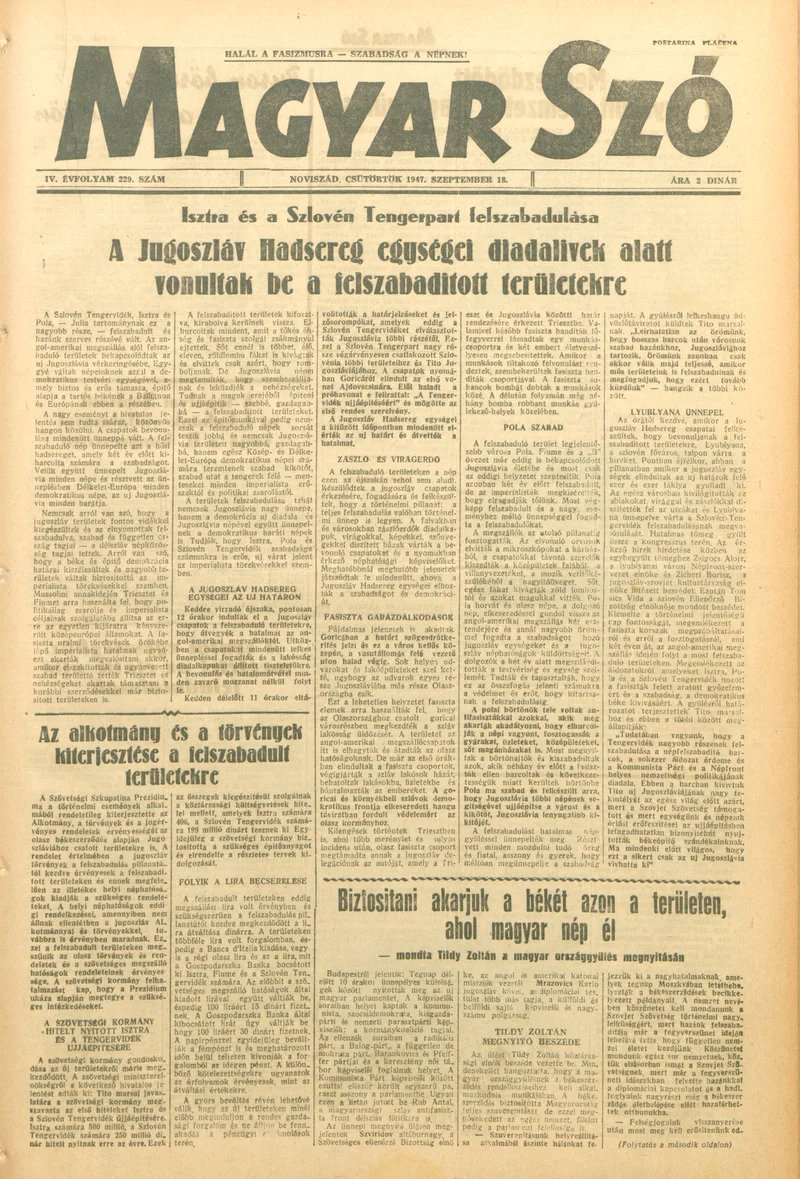 Magyar Szó, 4. évf. 1947. szeptember 18. 229. sz. 1–8. oldal