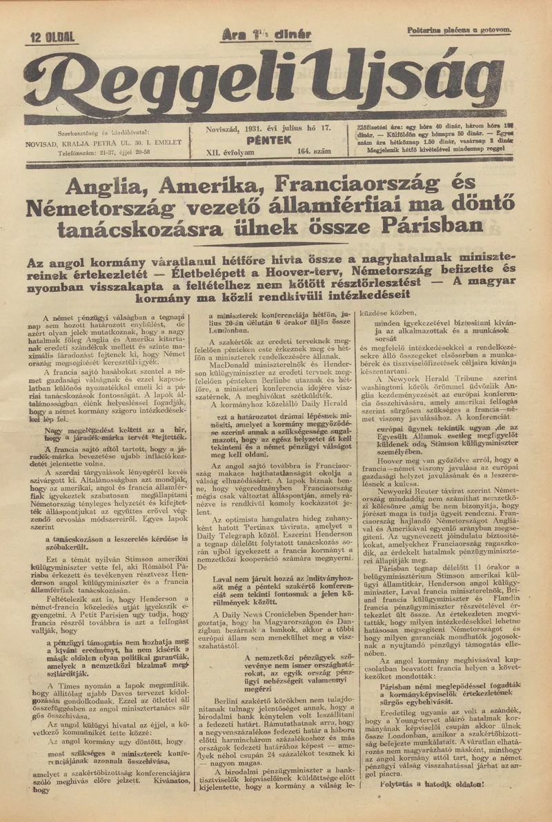 Reggeli Újság, 12. évf. 1931. július 17. 164. sz.
