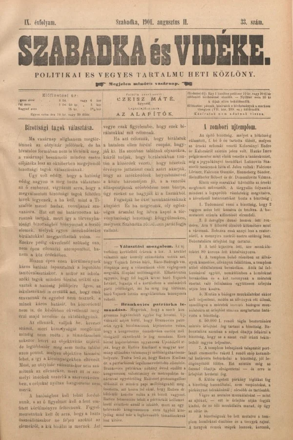 Szabadka és vidéke II, 9. évf. 1901. augusztus 11. 33. sz.