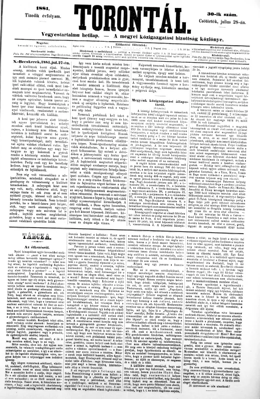 Torontál, 10. évf. 1881. július 28. 30. sz.
