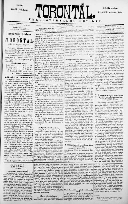 Torontál, 5. évf. 1876. október 5. 40. sz.