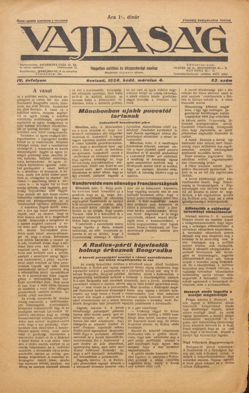 Vajdaság, 4. évf. 1924. március 4. 53. sz.