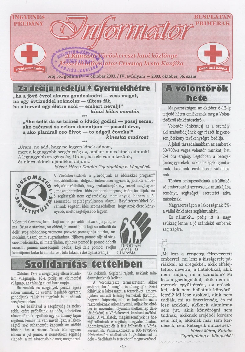 Informator, 4. évf. 2003. október 1. 36. sz.