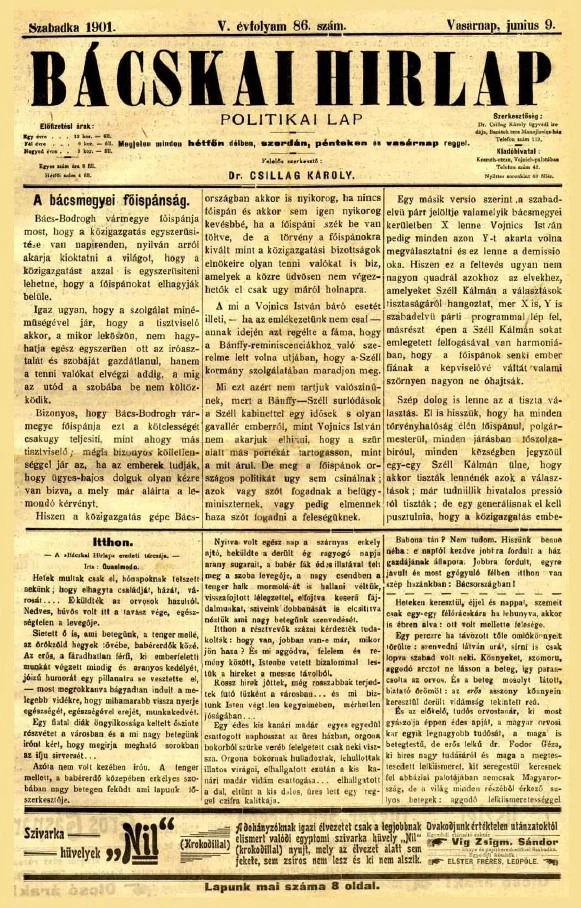 Bácskai Hirlap, 5. évf. 1901. június 9. 86. sz.