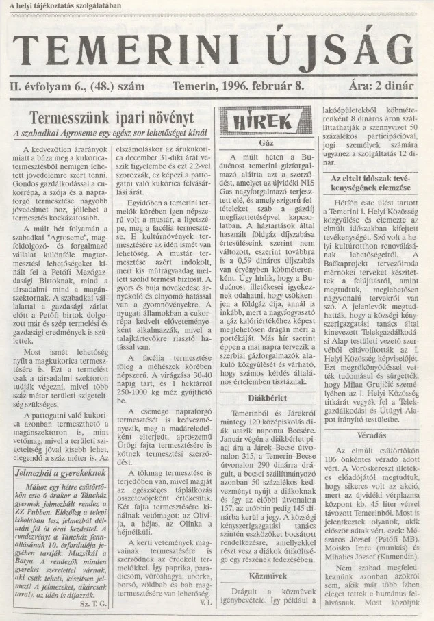 Temerini Újság, 2. évf. 1996. február 8. 6. sz.
