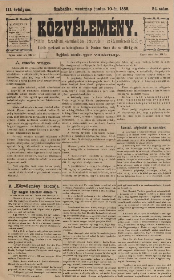 Közvélemény, 3. évf. 1888. június 10. 24. sz.