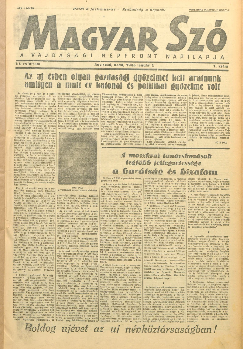 Magyar Szó, 3. évf. 1946. január 1. 1. sz. 1–8. oldal