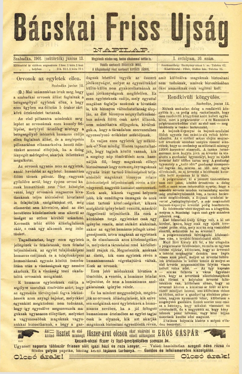 Bácskai Friss Ujság, 1. évf. 1901. június 13. 10. sz.