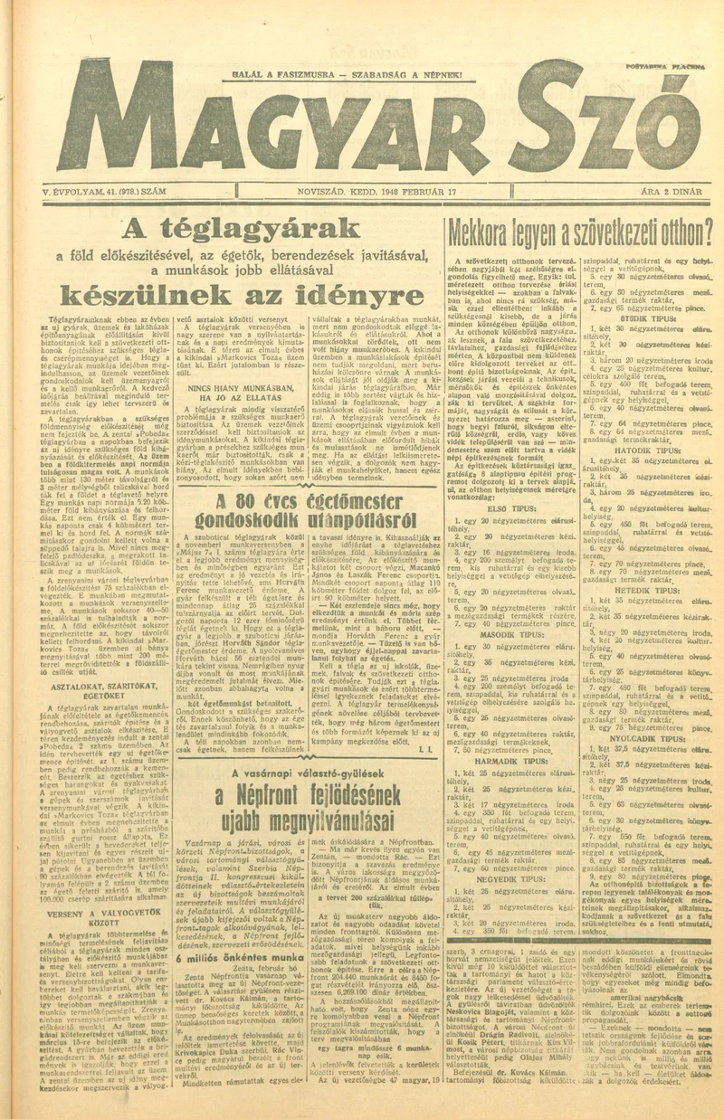 Magyar Szó, 5. évf. 1948. február 17. 41. sz. 1–6. oldal
