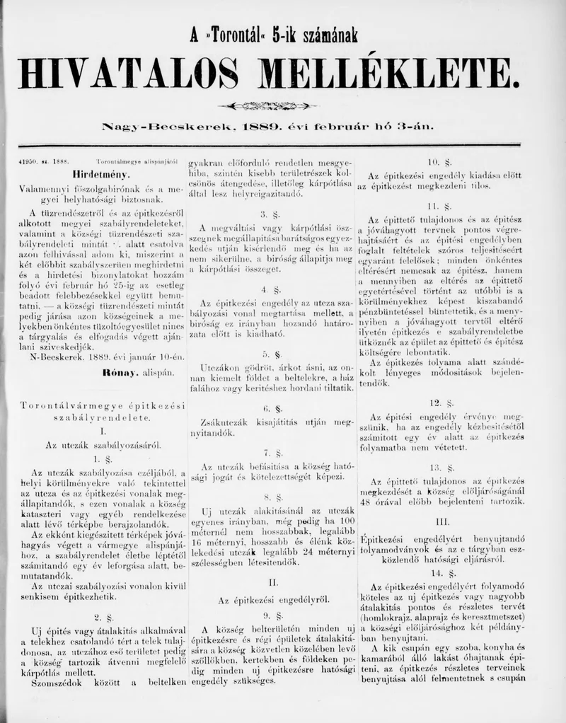 A Totontál  hivatalos melléklete, 2. évf. 1889. február 3. 5. sz.