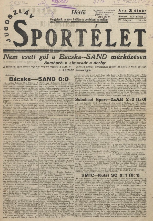 Jugoszláv sportélet, 4. évf. 1925. március 23. 10. sz.